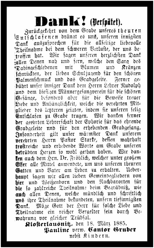 Lehrer Ernst Adelbert Gruber * ??.08.1831 † 15.03.1885